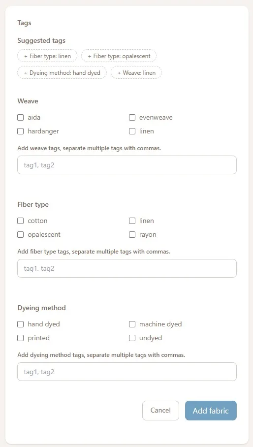Fabric collection tags