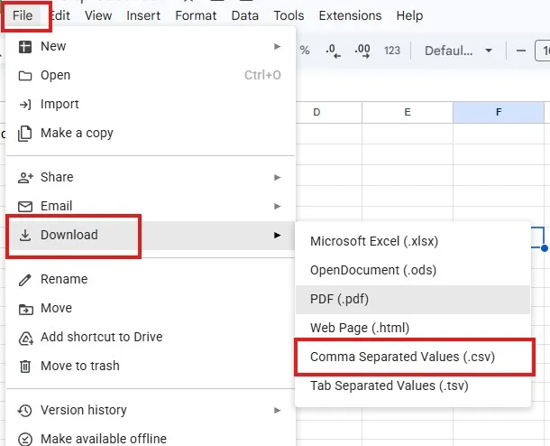 Save csv in Google sheets