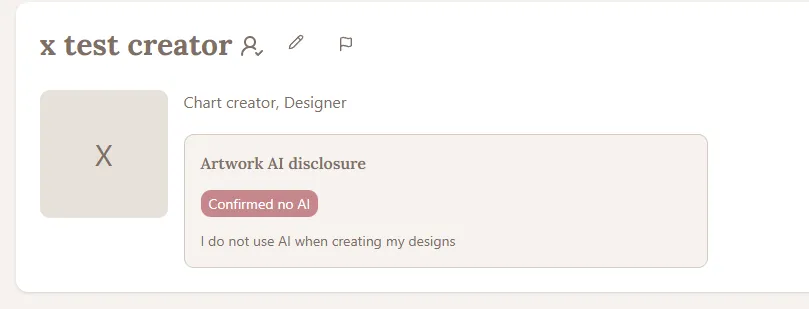 Flosshaven cross stitch designer artwork AI disclosure