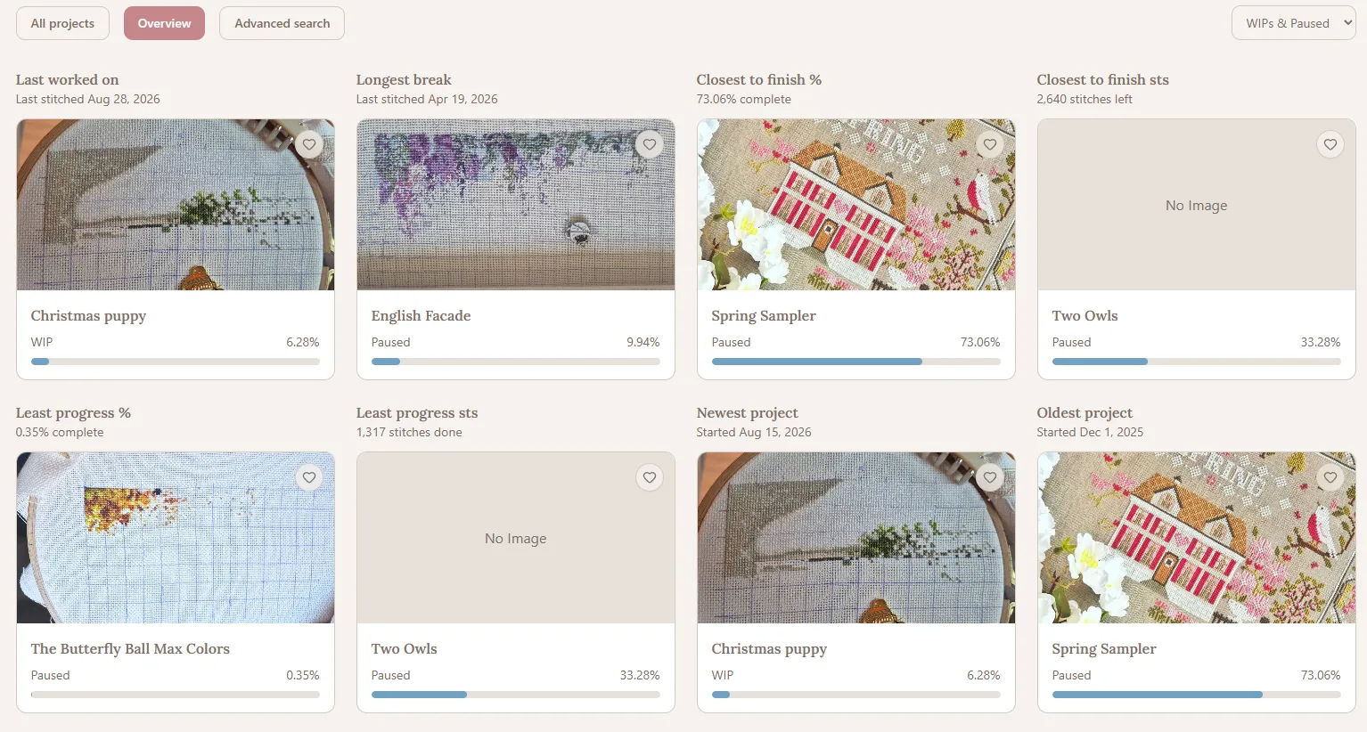 Flosshaven cross stitch project tracker