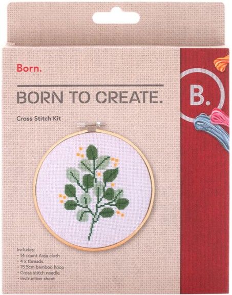 Thumbnail for Born Cross Stitch Kit Leaves