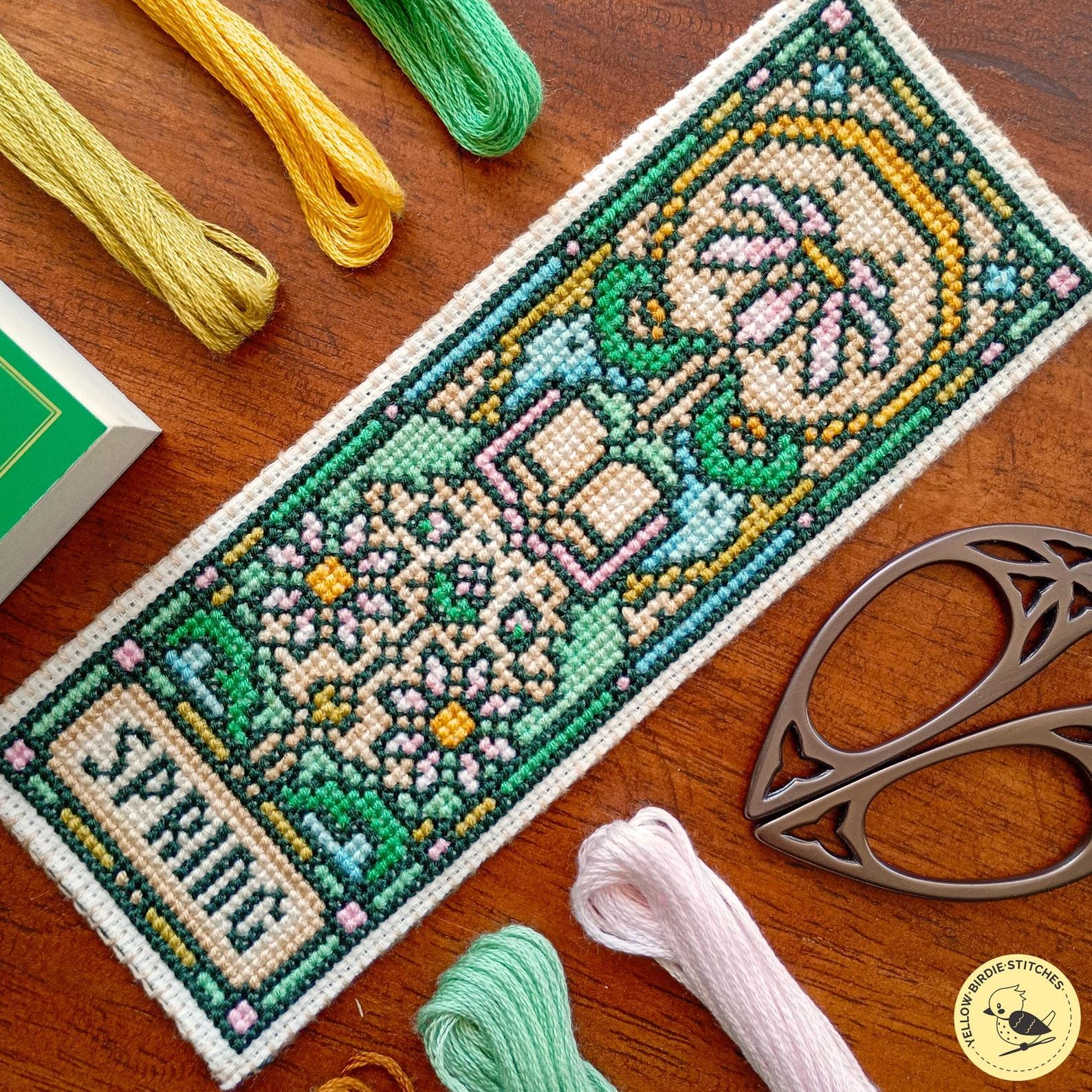 Thumbnail for Art Nouveau Glass Spring Cross Stitch Bookmark