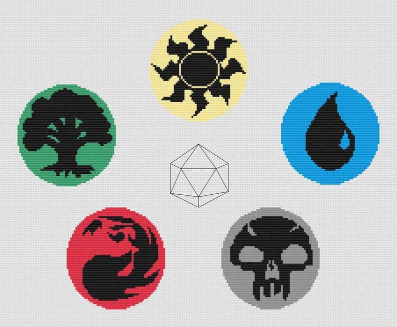 Thumbnail for Magic the Gathering Mana Symbols Cross Stitch Pattern