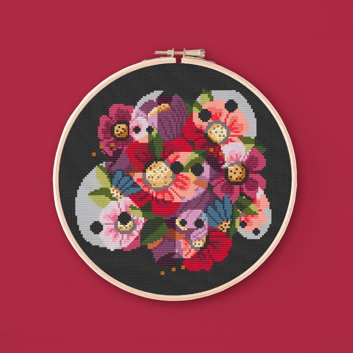 Thumbnail for Floral Ghosts Cross Stitch Pattern: Gothic Flower Bouquet