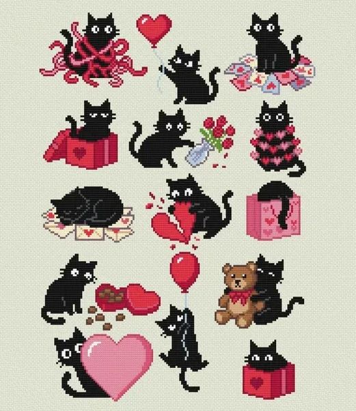 Thumbnail for Cute Black Cats With Valentine Hearts