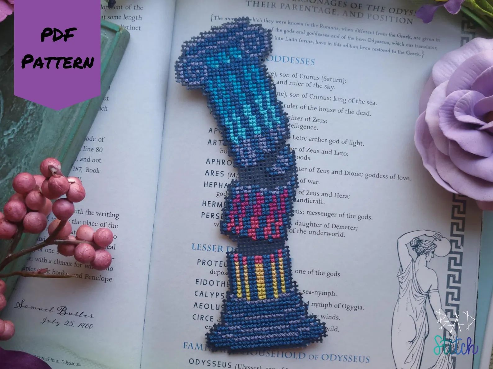 Thumbnail for Greek Pillar cross stitch bookmark pattern, ancient greece Corinthian